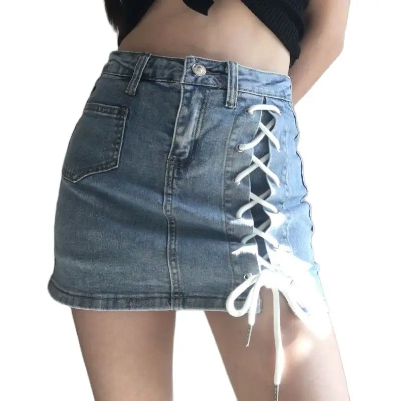 

Мини-юбка женская джинсовая с завышенной талией, пикантная модная облегающая хлопковая в Корейском стиле, обтягивающая джинсовая одежда в ...