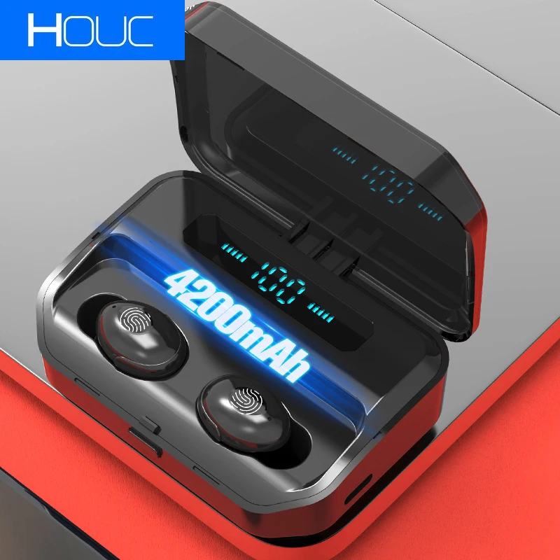 

Houc Super High Wireless Earphone 4200mAh TWS Bluetooth 5.0 Charging Case IPX7 Waterproof Earbuds Sport 9D for xiaomi huawei