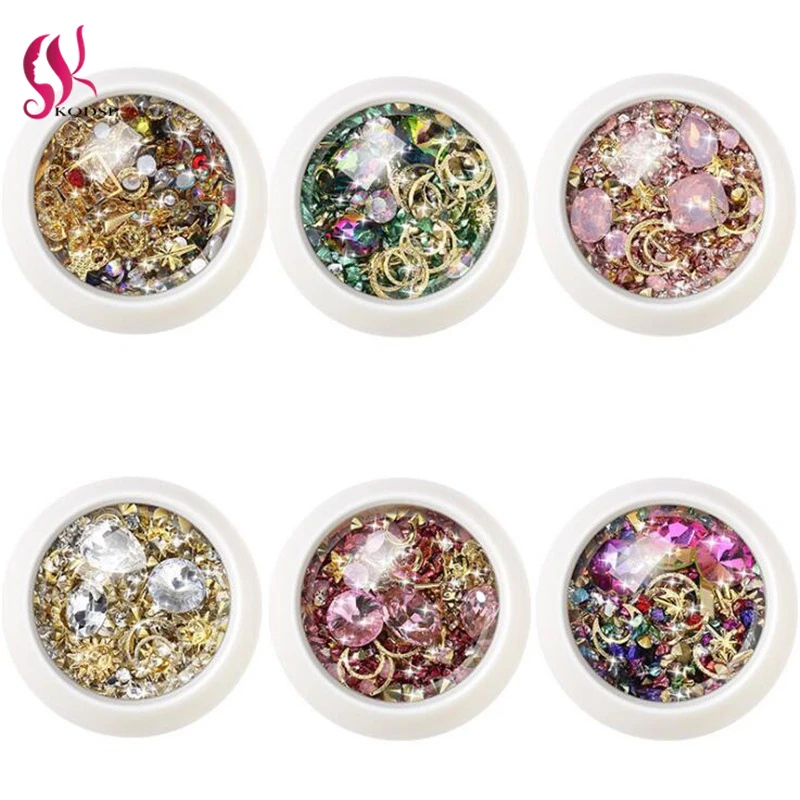 

3D Mixed Shapes Rhinestones Nail Art Decorations Crystal Gems Jewelry Gold AB Shiny Stones Charm Glass Manicure Accessories 1Box