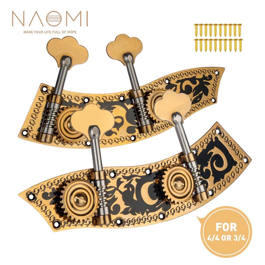 NAOMI Bass Machine Heads Full Plate W/ 2 Tuning Pegs Bass Machines W/ Carving Flower Inlay For 3/4 Or 4/4 Double Bass