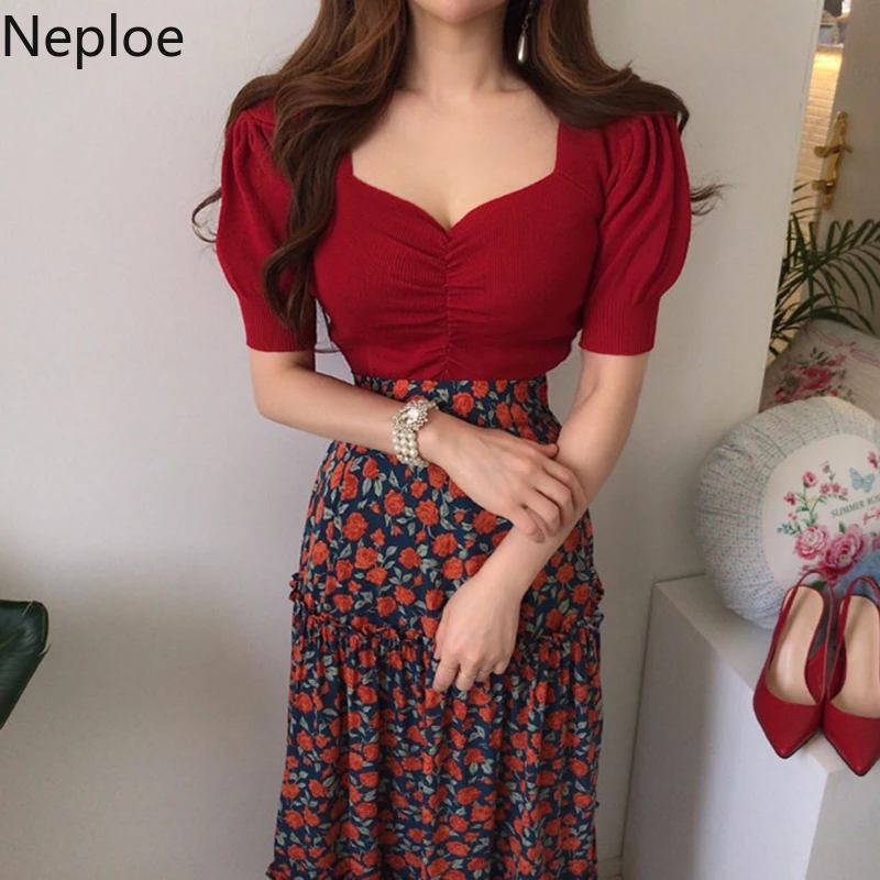 Neploe вязаные футболки женские корейские шикарные плиссированные Женские топы с V