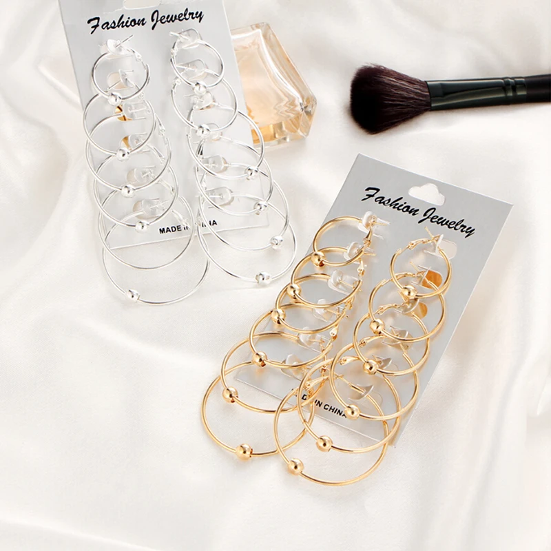 

2 Pairs/set Mix Color Rock Punk Gold Silver Color Big Circle Earrings Hoop Steampunk Statement Earring Set Party Jewelry