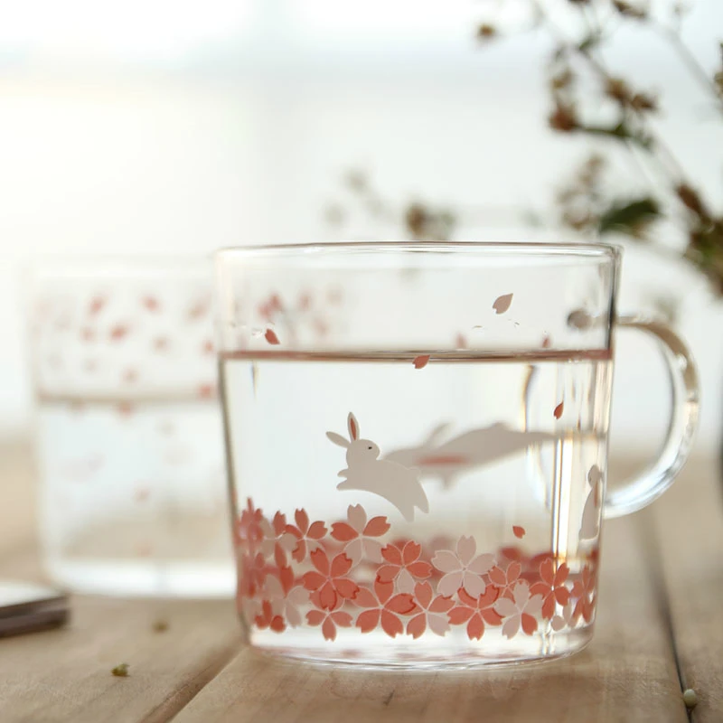 Японская стеклянная кофейная кружка Сакура чайная с милым котом оленем Кроликом