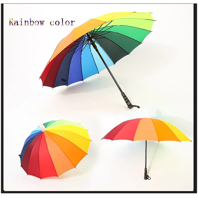 Rainbow color 16K поставляется с водонепроницаемым рукавом зонтик с длинной ручкой для мужчин и солнцезащитный крем для женщин автоматический зонт из волокна стенд ветрозащитный - Цвет: Rainbow color