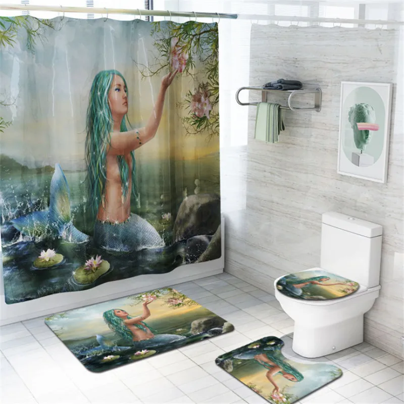 4 шт./компл. занавеска для душа с принтом черепах чехол на коврик ванной набор