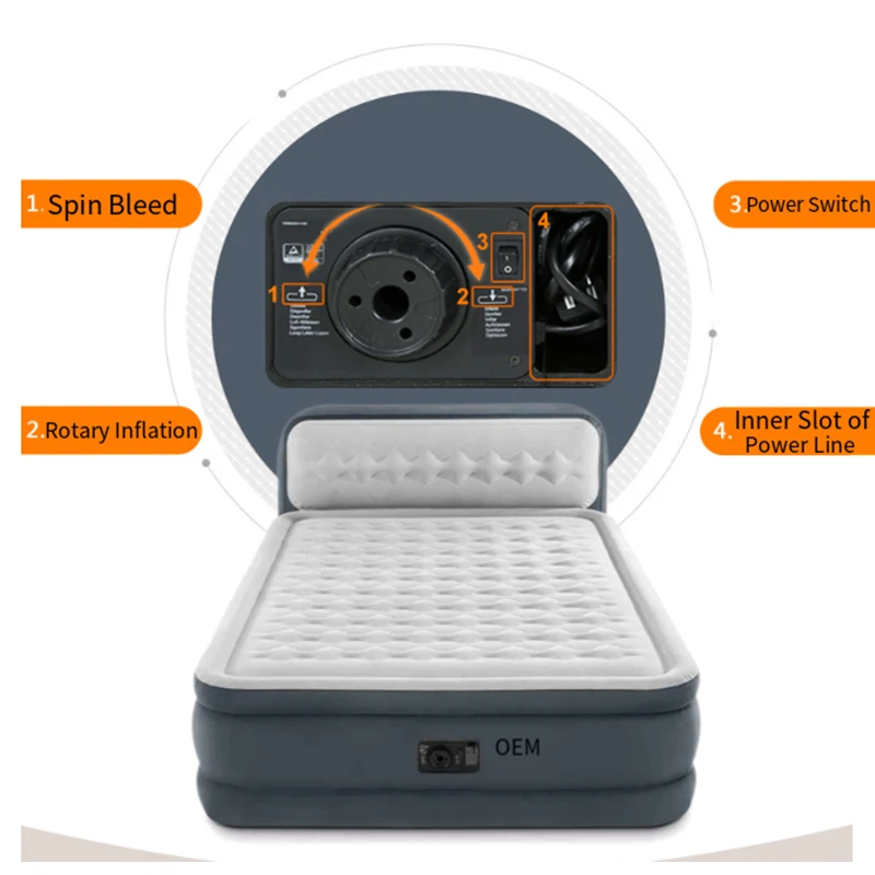 

Inflatable Mattress Air Bed Backrest With Portable Pad Pump Thick Cushion Home And Outdoor Travel Camping Bed 152*203*86cm