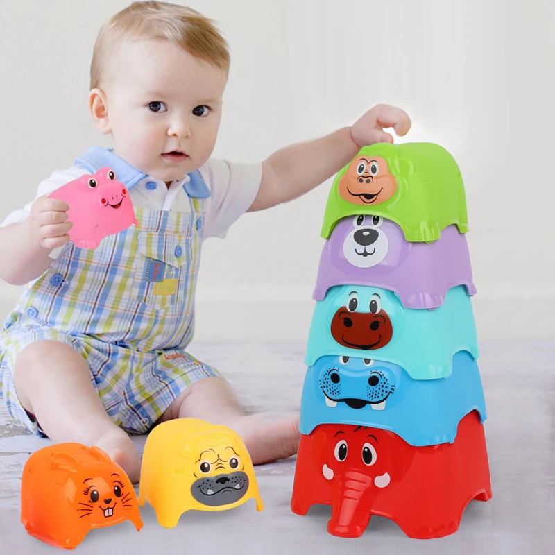

6pcs Cute Animal Stacking Cups Baby Stacking Toys Educational Game Toys Bbay Bathing Play Sand Water Game Toys for Children Gift