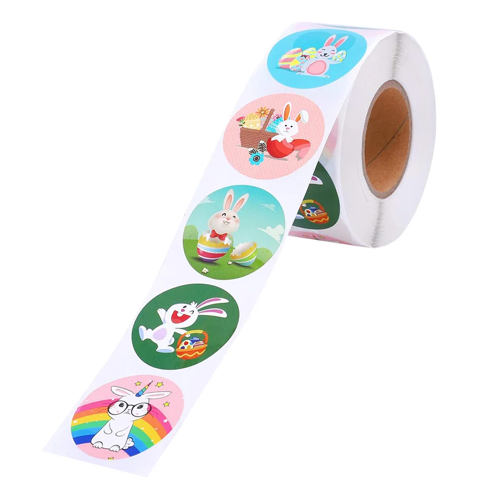 

1 Roll/500pcs Easter Bunny Packing Sealing Stickers Easter Theme Gift Labels