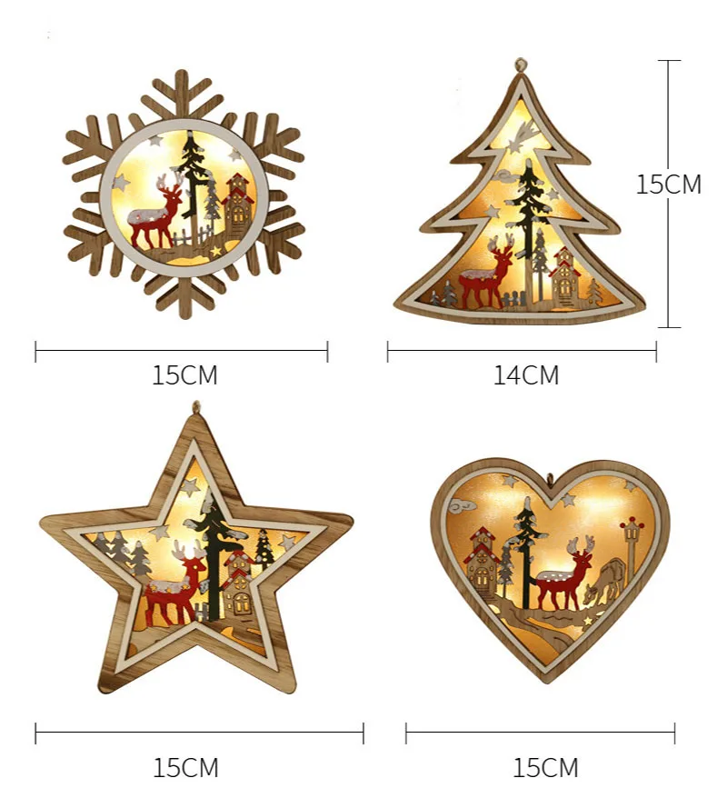 Деревянный рождественский декоративный ночник звезда сердце дерево питание от