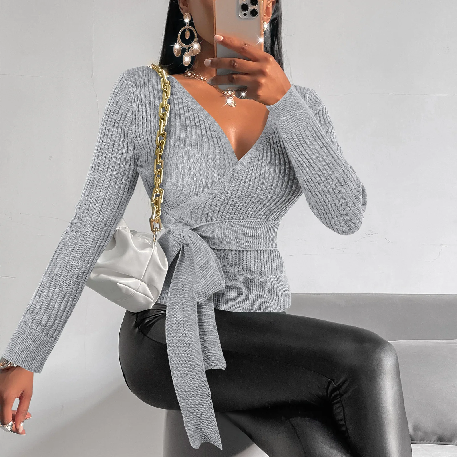 

2021 hot long-sleeved slim knit women autumn and winter new sweater women