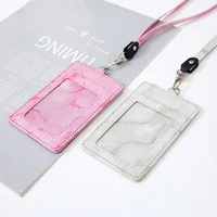 fashion cute marble lanyard credit card id holder bag student women travel bank bus business card cover badge wallet bags