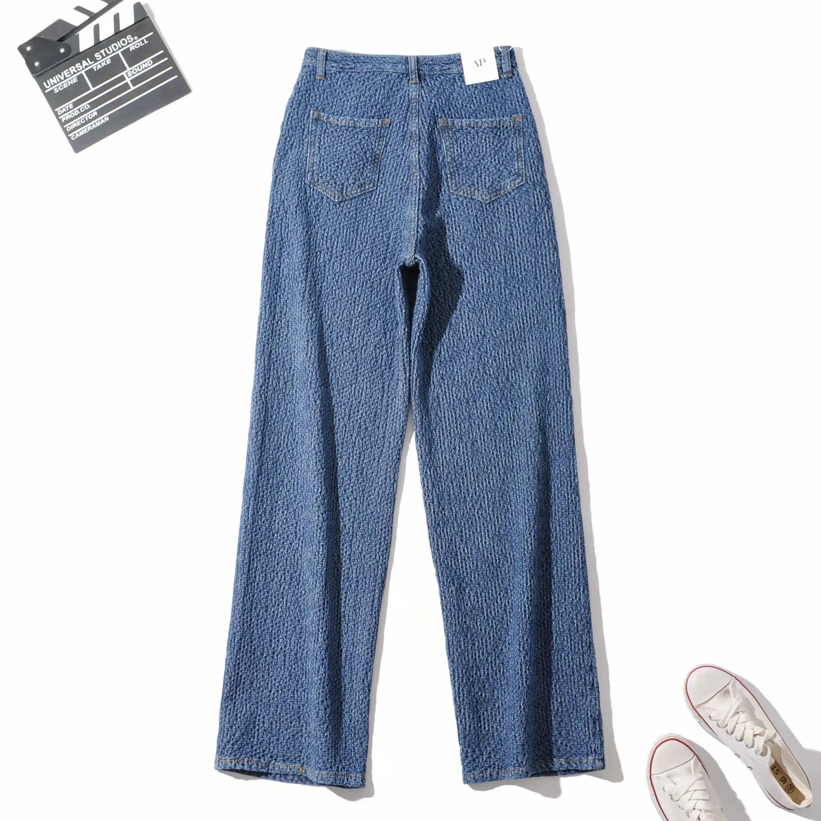 

Knitted Wide-Leg Jeans Women's Spring and Autumn High Waist Slimming Loose Casual Straight Pants Mop Trousers