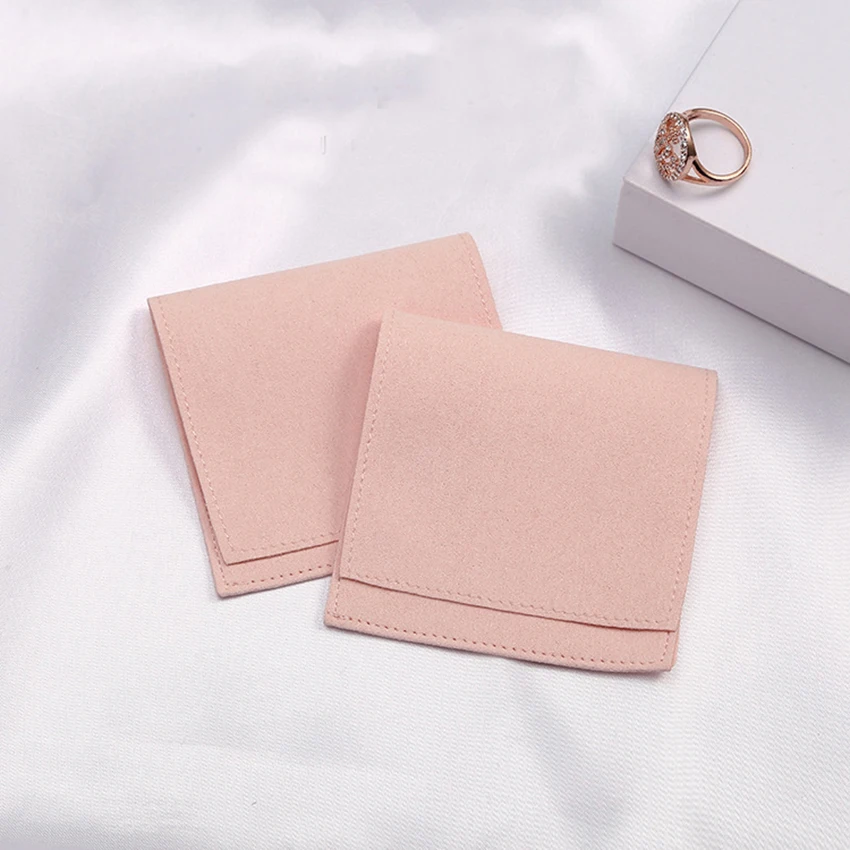 

10pcs 8x8cm Microfiber Envelope Pouch Custom Jewelry Packaging Faux Suede Pouches Bag Small Earrings Necklace Ring Flip Bag