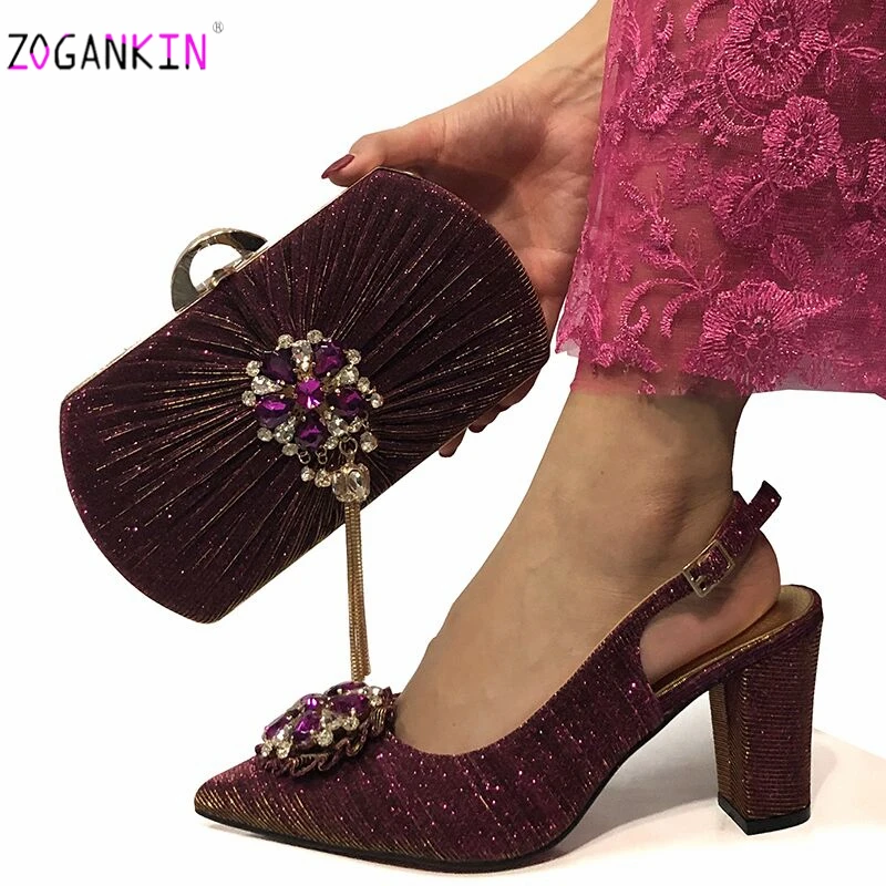 Classics Ladies Italian Shoes With Matching Bags Set Nigerian Women's Party and Bag Sets Magenta Color Women for | Обувь