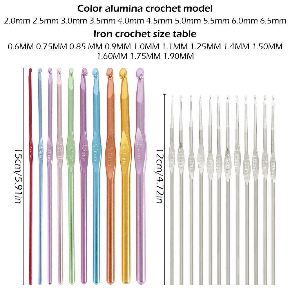 100pcs Aluminium Crochet Hooks Needles Set Weave Craft with Bag Knit Gauge Scissors Stitch Holders DIY Tool | Дом и сад