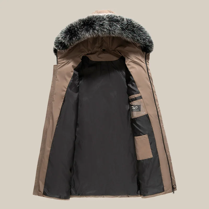 Мужская длинная куртка с хлопковой подкладкой теплая парка меховым воротником и
