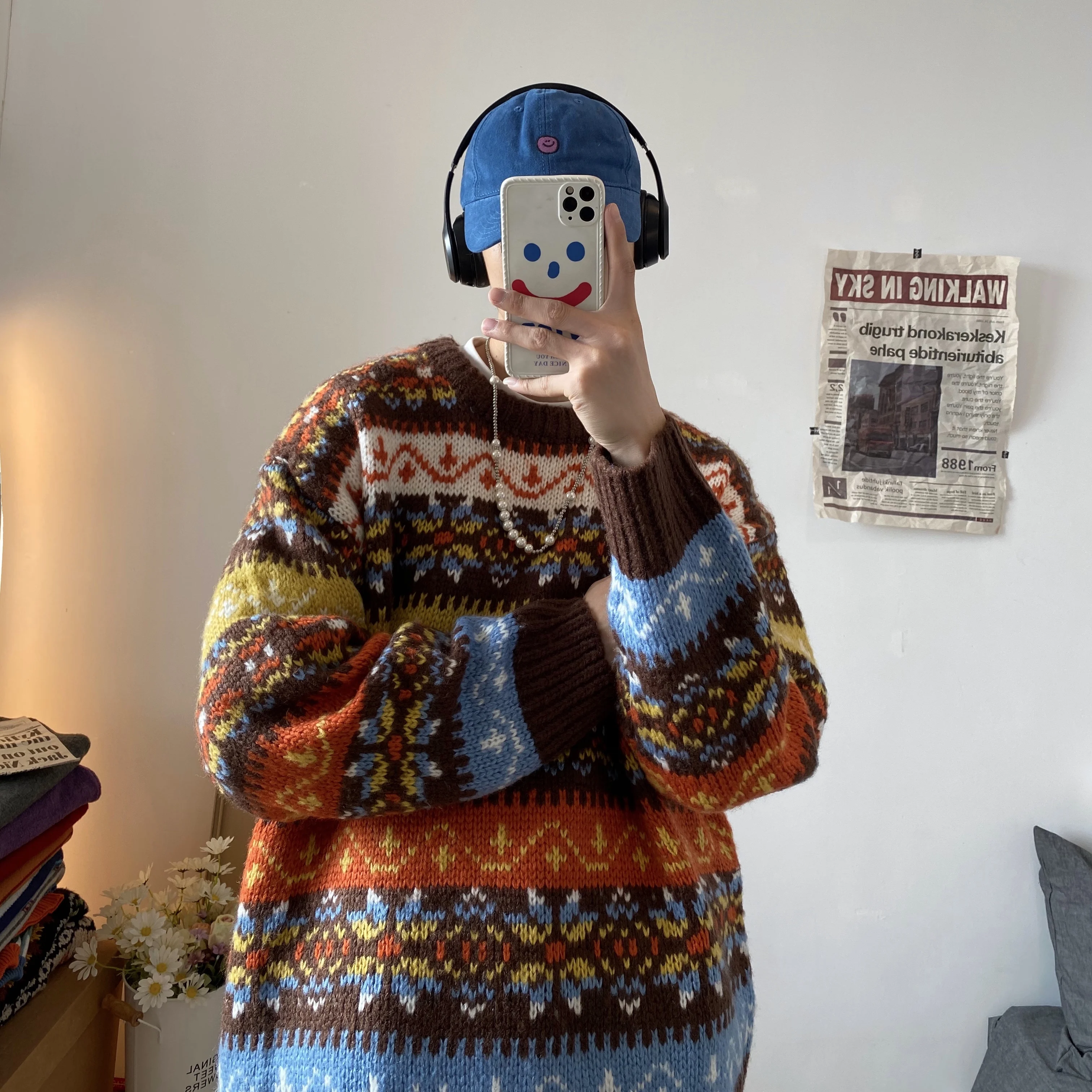 

Мужской пуловер с круглым вырезом, в этническом стиле