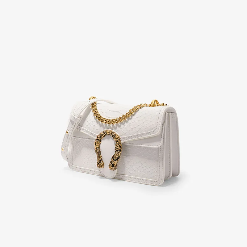 

2021 New Fashion All-match Simple Genuine Leather Crocodile Pattern Chain Bag Ladies Shoulder Diagonal Small Square Bag Sac Luxe