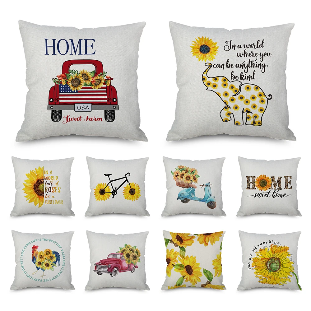 

Farm Sunflowers Throw Pillow No Filler Truck Flower Mark Throw Pillow Linen Cushion Covers 18“X18” For Company Private Car Decor