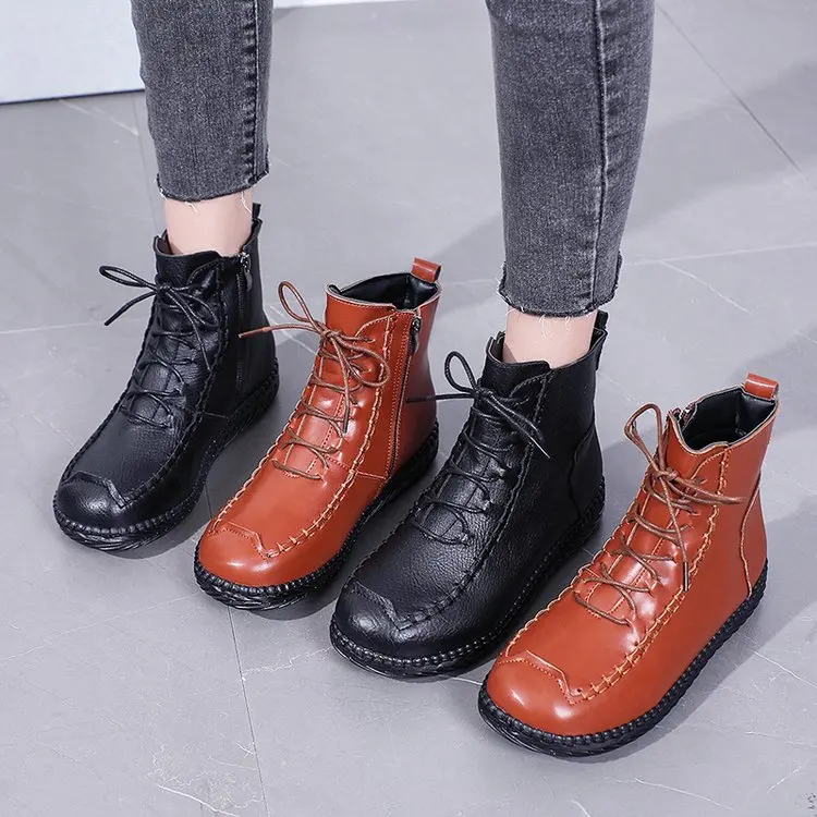 

Ботинки женские кожаные на молнии, однотонные, повседневная обувь для мам, ботильоны ручной работы, на осень/зиму