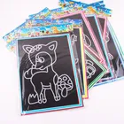 Волшебная Цвет Радуга бумага для скретч арта набор карт с трафарет для граффити для Рисование палка DIY живопись игрушка подарок для детей