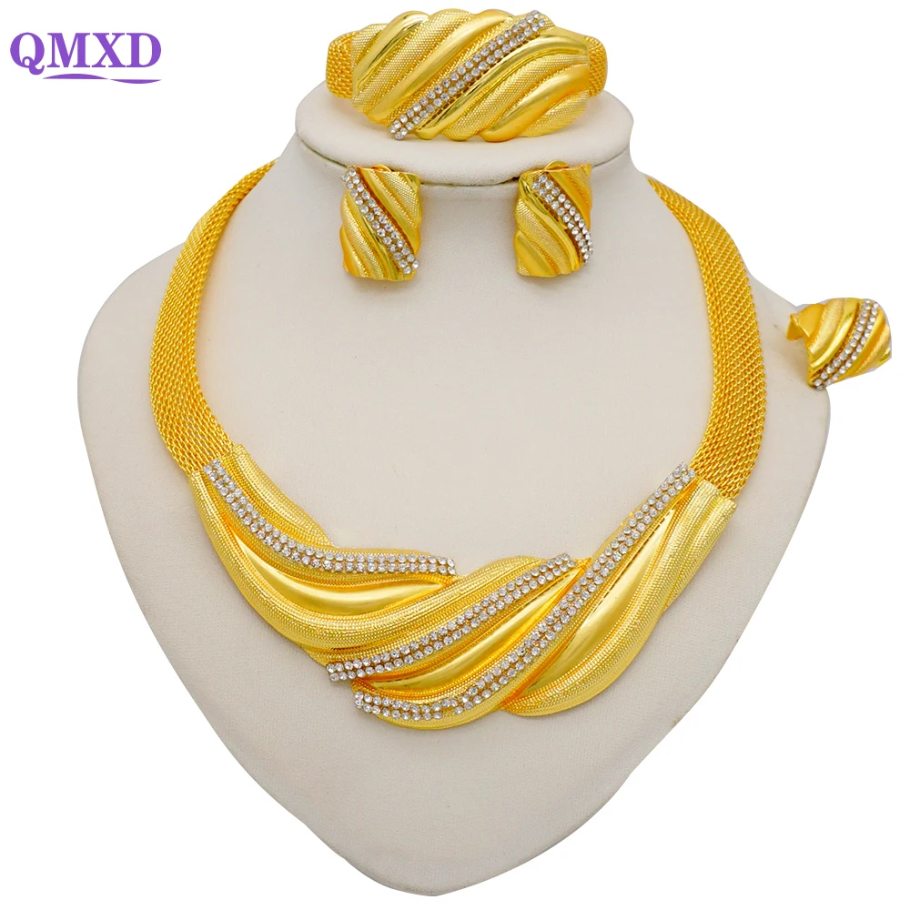 

Nigeria Dubai Gold Jewelry sets For Women Big Necklace African Set Italian Bridal Jewellery Sets Wedding Collares Accessories