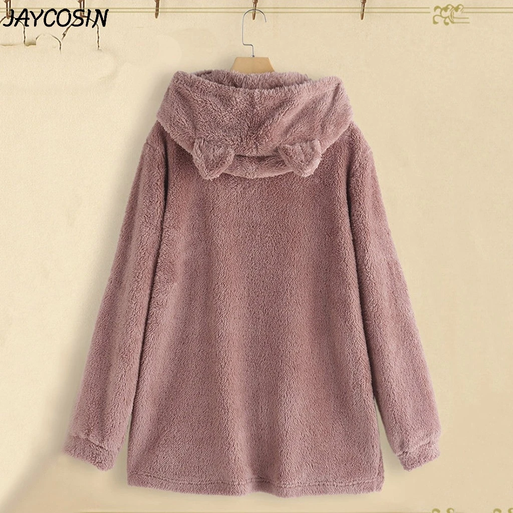 JAYCOSIN размера плюс Женская толстовка с милыми ушками однотонная фланелевая