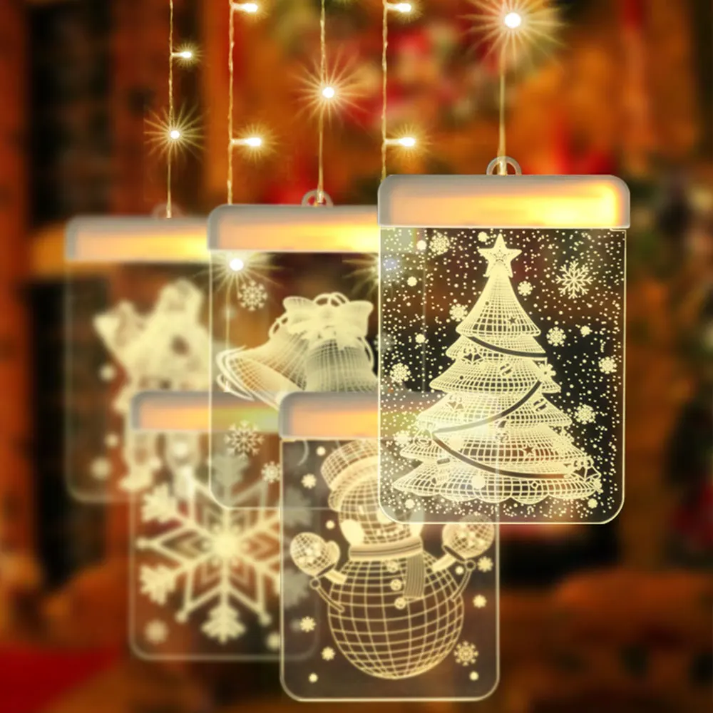

Xmas Party Bar Decorative Novelty Hanging 3D Colorful LED Lamps for Indoor Windows Christmas Hanging Lights Ornament