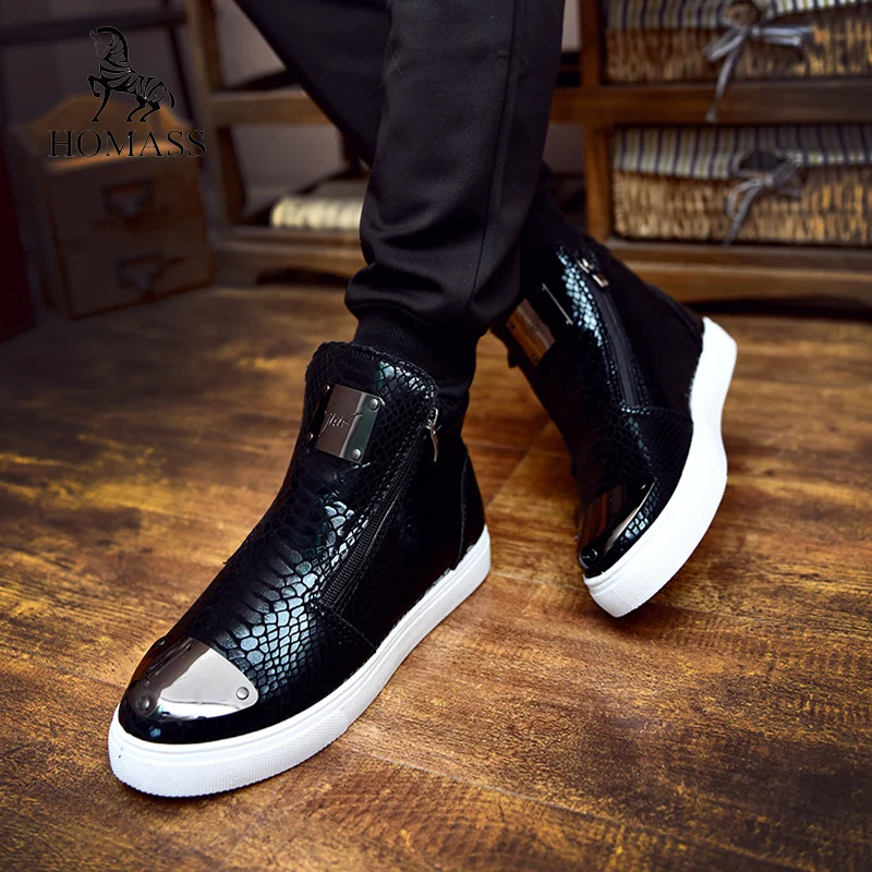 

2020 Spring Autumn High Quality Leather Casual Shoes Men Buckle Ankle Fashion High Top Male Steel Toe Flats Satety Zip Shoes