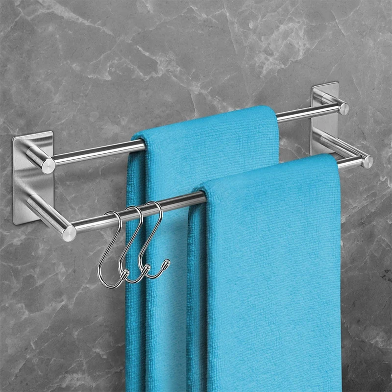 

Double Towel Rail High-Quality Stainless Steel Look Towel Hook Towel Holder Without Drilling Towel Rail 40 Cm