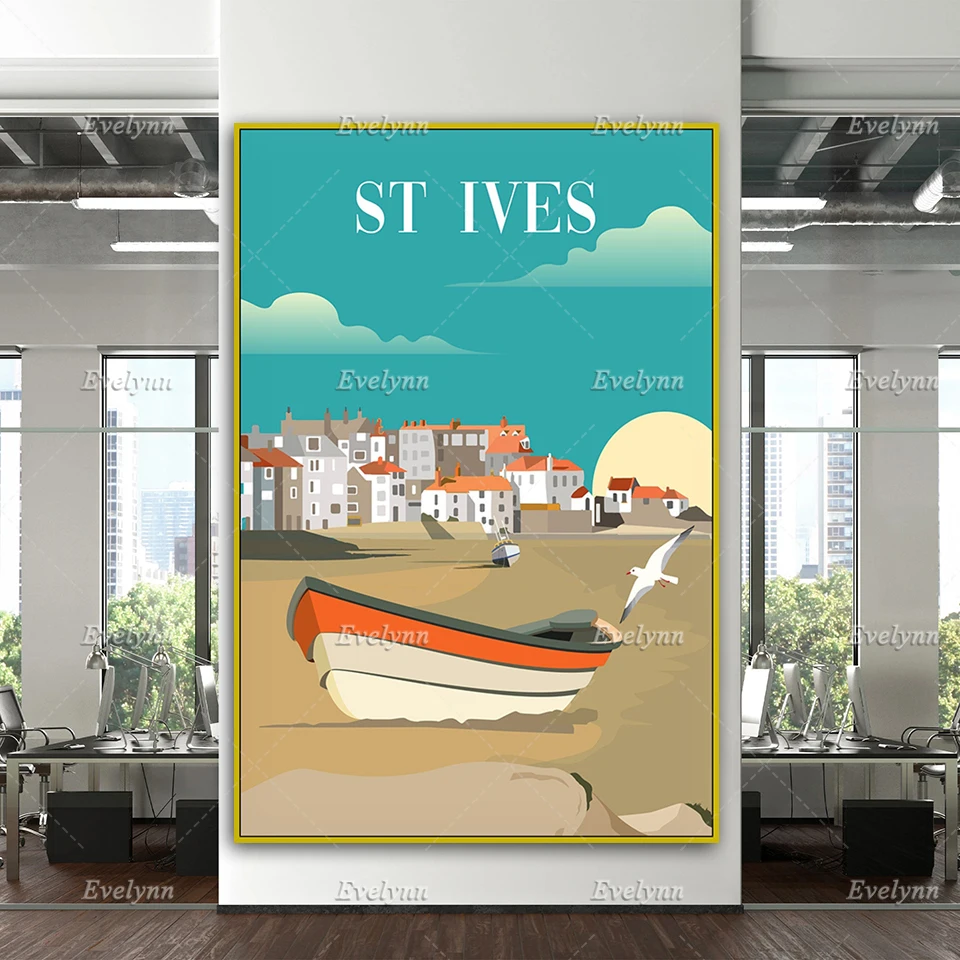 

St Ives Travel Print, St Ives Travel Poster,Cornwall Travel Print,Cornwall Travel Poster,Home Decor Canvas Wall Art Prints Gift