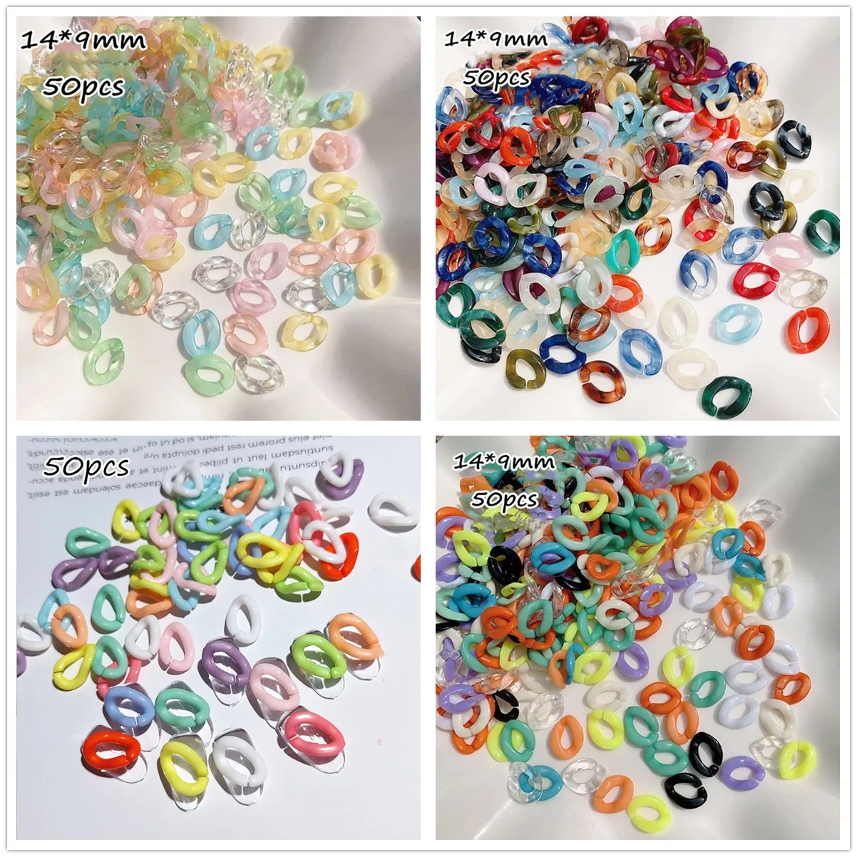 50pcs Mixed Chain Clear Nail Art Decorations 3D Jelly Nail Charms Vintage DIY Macaroon Manicure Flat Colorful Ring Accessories