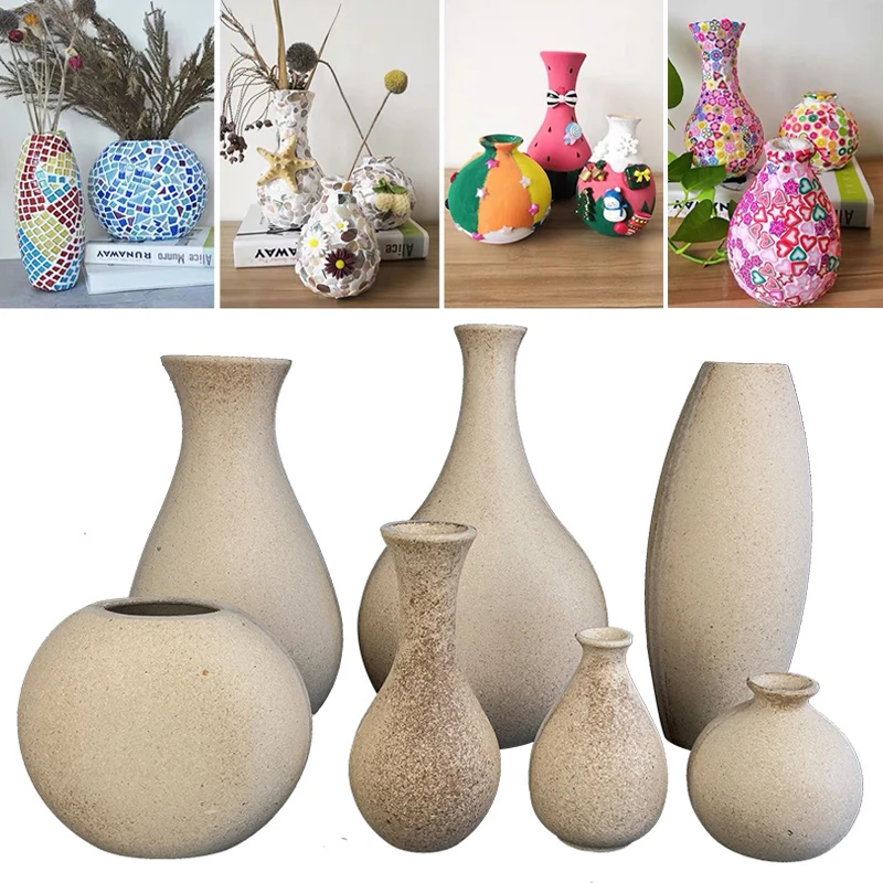 

Ceramic Vase Handmade Diy Creative Material Mosaic Patch Dried Flower White Embryo Vase Doodle Drawing Puzzle Match Material Ce