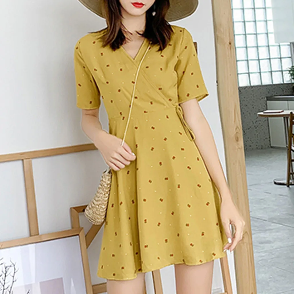 Женские платья Цветочные печати повседневные с коротким рукавом Ropa Mujer Сыпучие