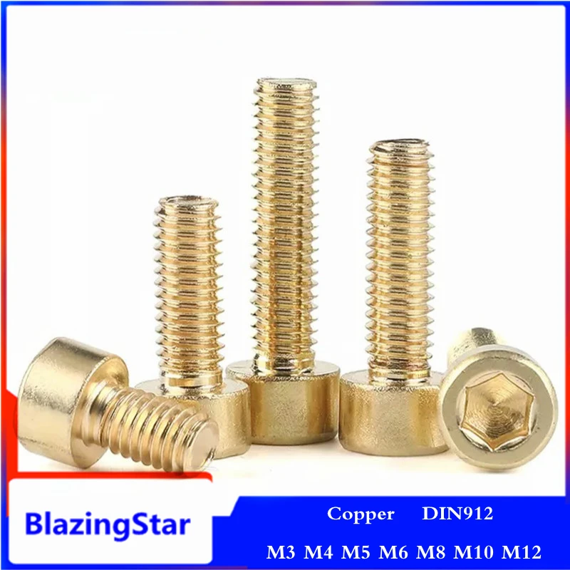 M3 M4 M5 M6 M8 M10 M12 Brass Gold Copper DIN912 Hex Allen Socket Cap Head Screw Metric Diy TV Screws Furniture Bicycle Car Bolts