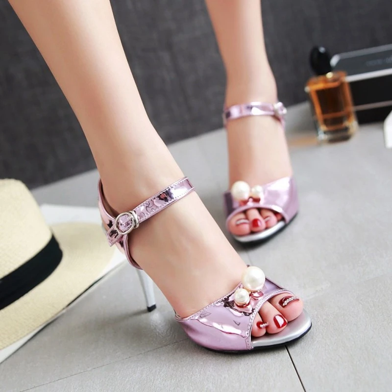 

sandalias de mujer verano 2020 hing heel Peep thin heels ankle strap sandals girl summer dress hot sales Plus Size 31-43 6138