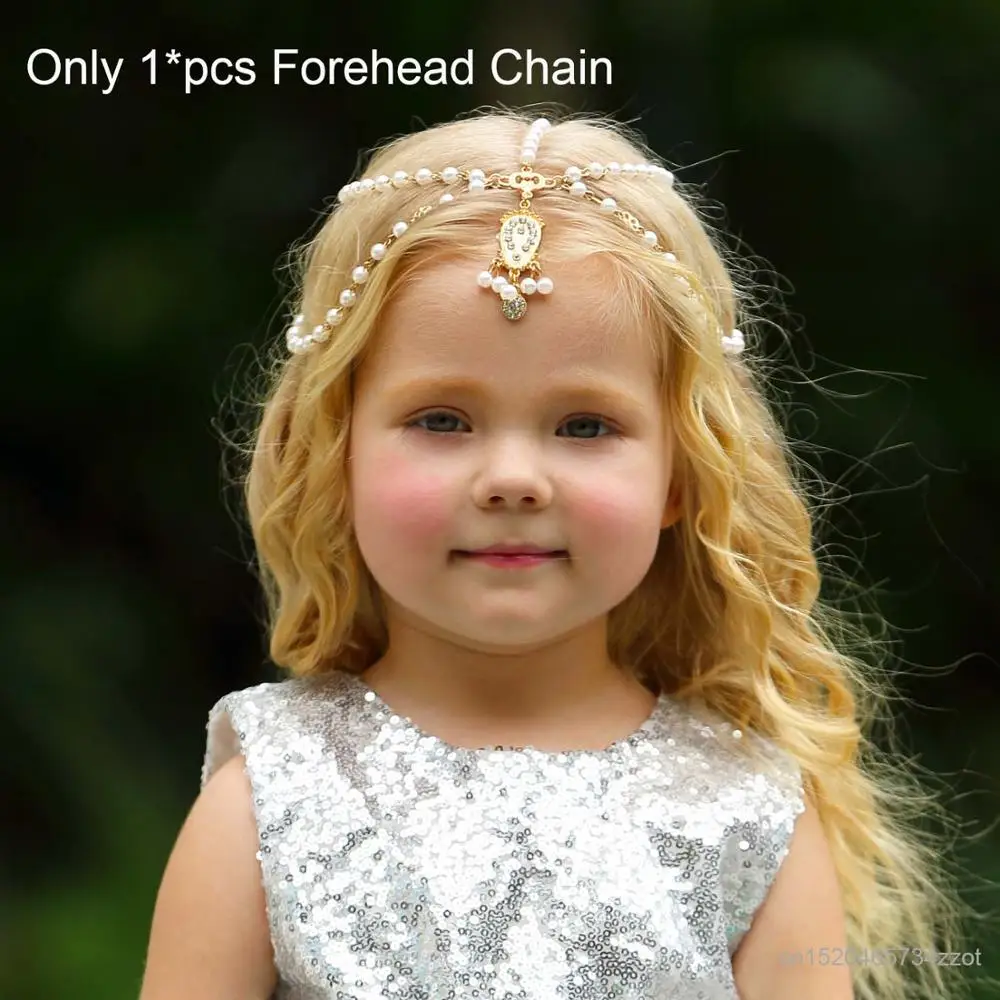only Forehead Chain Принцесса Жасмин платье Аладдин волшебная лампа девушки косплей костюм необычные дети танцевальная одежда Комплект топ брюки и платье для ребенка - Цвет: only Forehead Chain