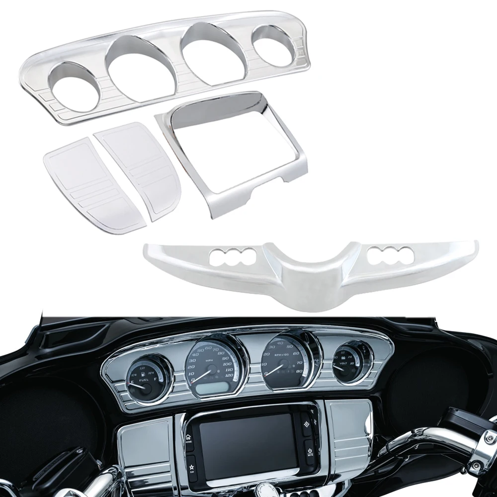 Motorcycle Chrome Inner Fairing Tri-Line Gauge Stereo Switch Trims Accents Panel Cover For Harley Electra Street Glide Tri Glide