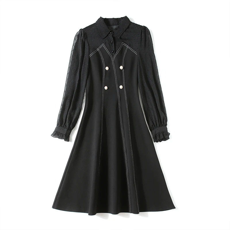 

COIGARSAM Patchwork Women dress New Spring Chiffon Dresses Black 6619