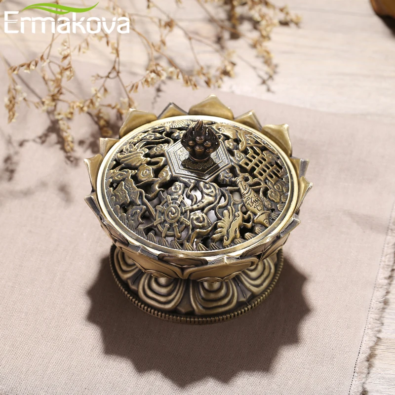 ERMAKOVA Цветок Лотоса Китайский Будда сплав металлическая горелка для благовоний