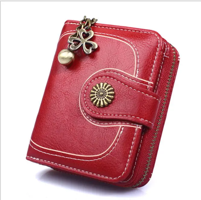 Винтажный короткий женский кожаный кошелек маленький дамский клатч на молнии