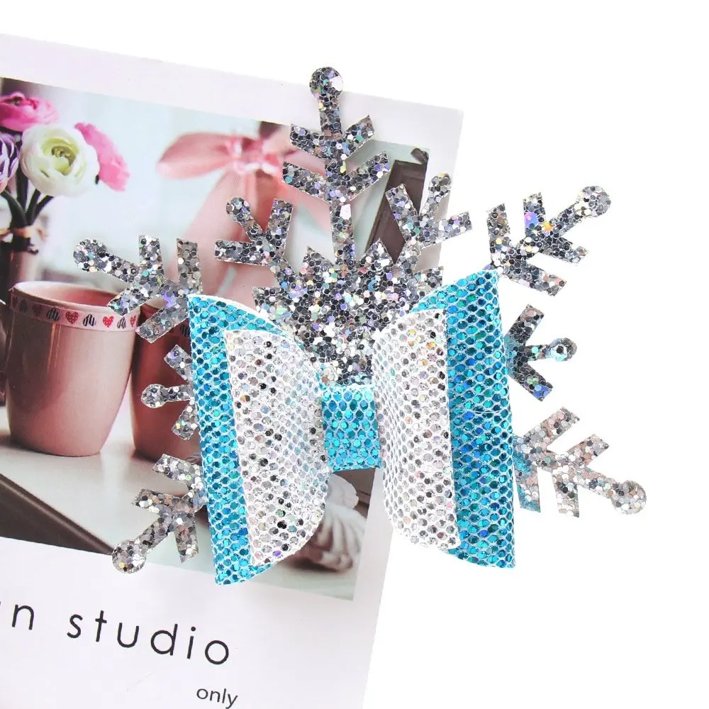 Рождество блестящая Снежинка заколки для волос девочек ручная работа