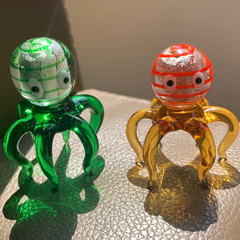 H & D набор из 2 современных статуэток осьминога ручной работы стеклянная фигурка