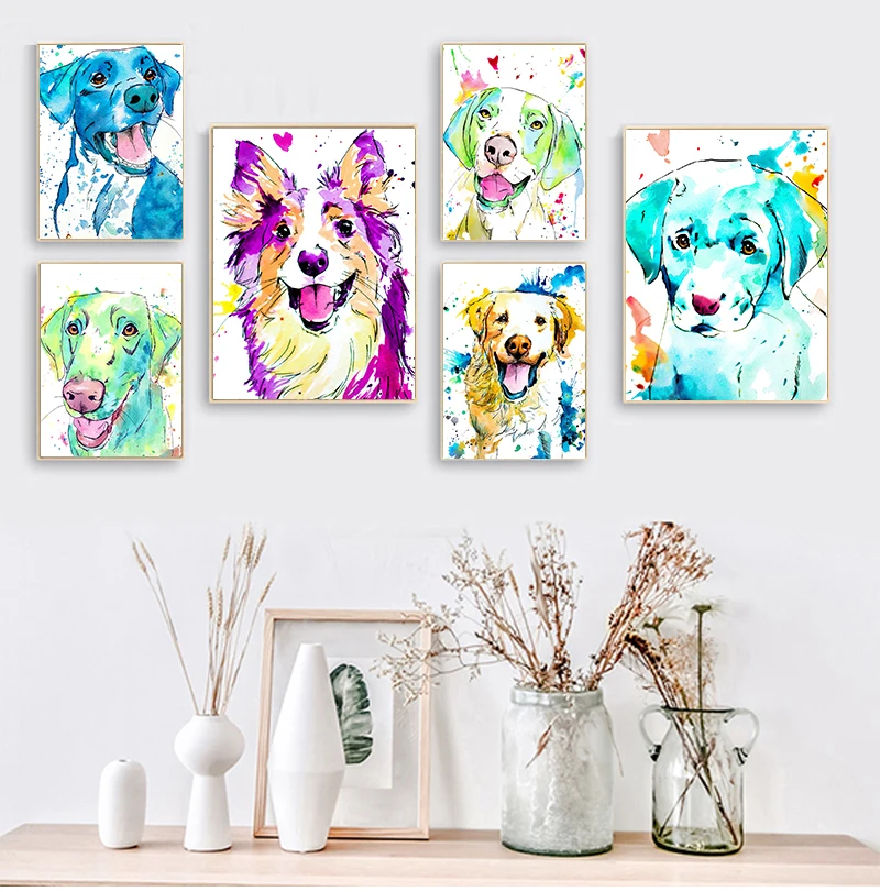 

Watercolor Dog Splash Artwork Wall Art Canvas Painting Poster For Home Decor Posters And Prints Unframed Decorative Pictures