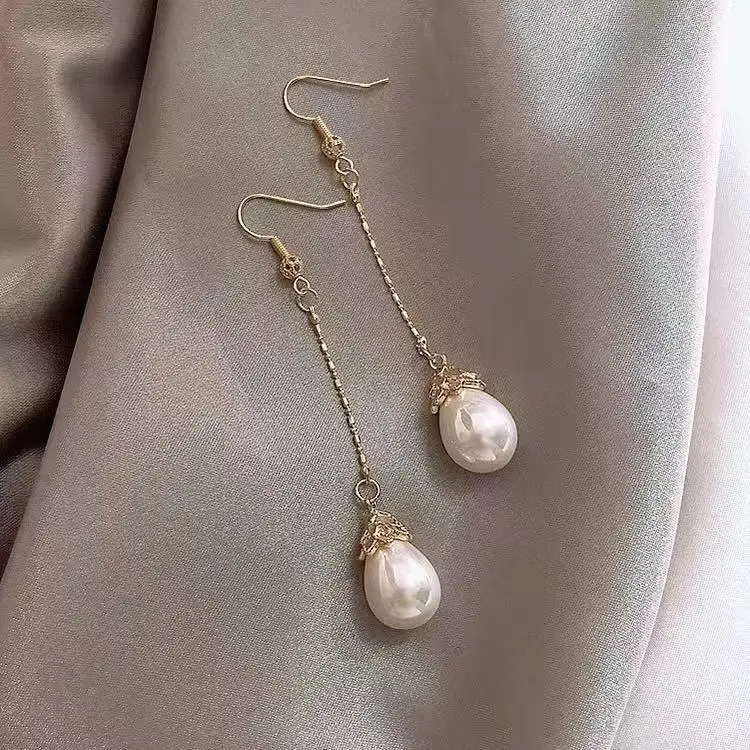 Simple Water Drop Imitation Pearl Temperament Ear Hook Retro Palace Style Elegant Long Paragraph Wild High-quality Earrings | Украшения и