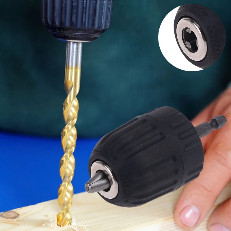 

3/8-24UNF 0.8-10MM Keyless Drill Chuck Clip w 1/4'' Hex Shank Rod Chuck Adapter