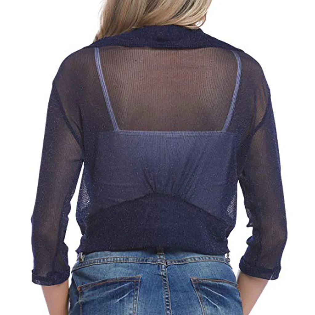 Free Ostrich Clothes sweater women olid Sheer Shrug Open Front Cropped Bolero Three Quarter Cardigan Top sweaters invierno |