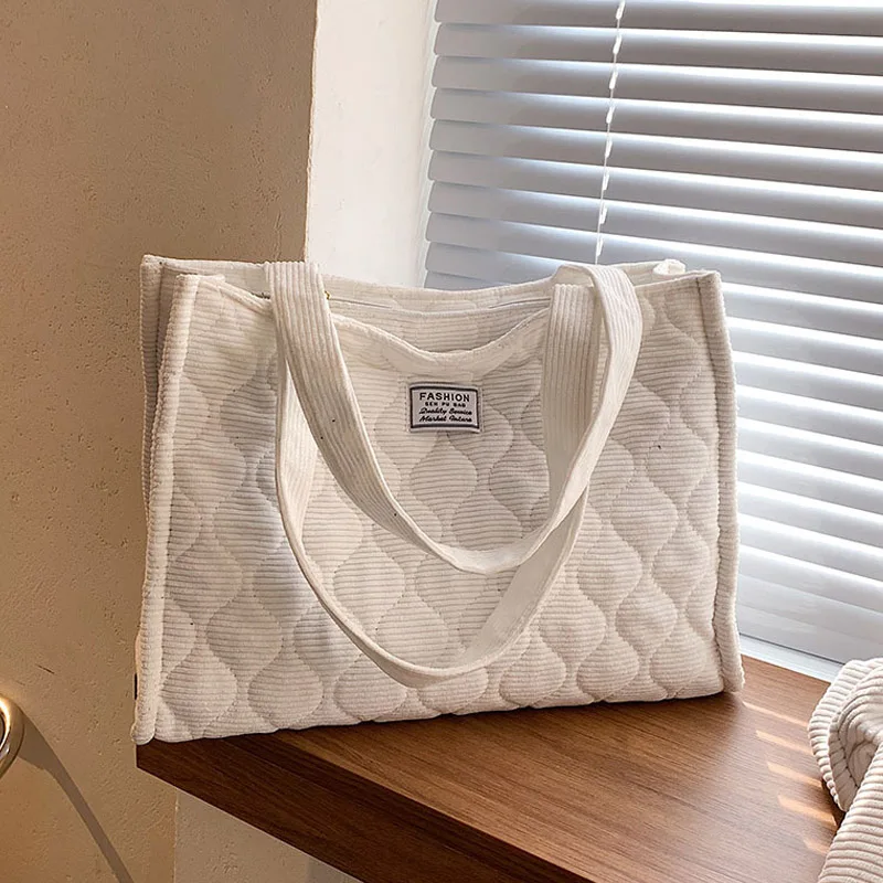 

High Quality Corduroy Tote Bags For Women 2021 Winter Brand Lingge Handbags Fashion Ladies Armpit Bag Casual Shoulder Bag Female