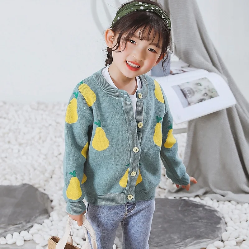 Свитер для девочек новинка 2019 вязаный свитер куртка Детский с принтом груши