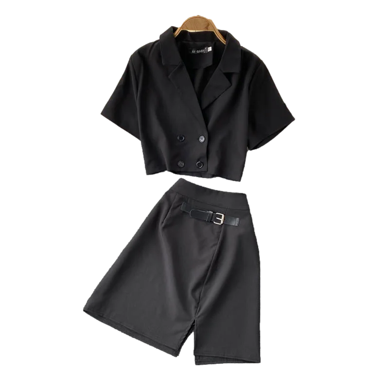 

Fashion Suit Women's Summer Dress 2021 New Ladies Suit Short Lapel Blouse All-match Half-length Skirt Two-piece Suit GL414